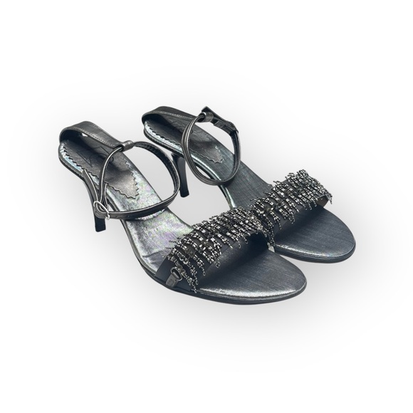 Vintage: new Pierre Cardin ♚ Beaded Kitten Heels ♚ Chain Mail ♚ Gunmetal ♚ 8.5M - Picture 11 of 16